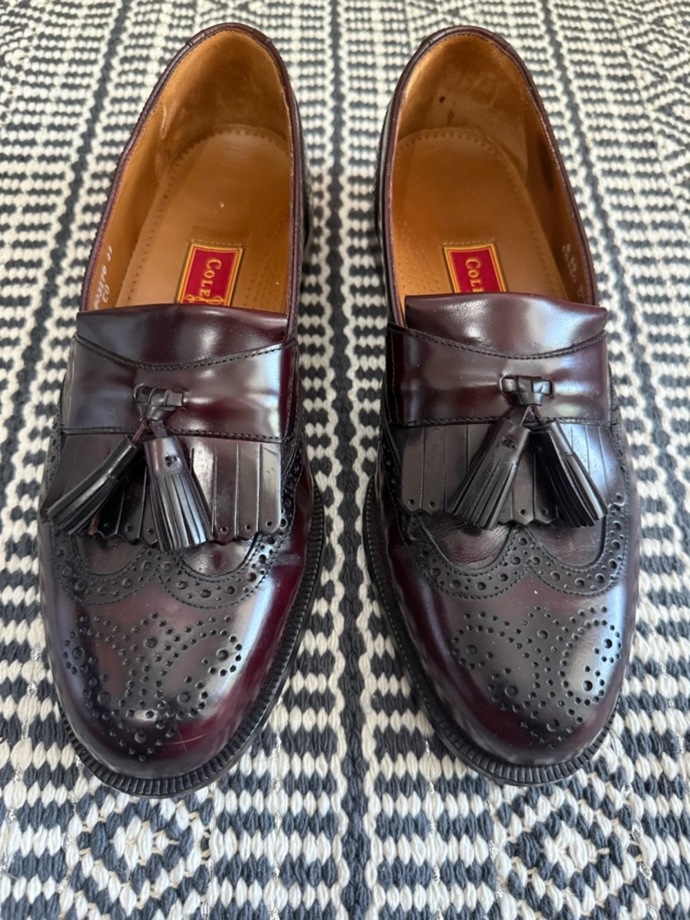 Cole Haan City Vintage Oxblood Oxford Wingtip Tassel Fringe Loafers Size 8 D - Picture 4 of 14